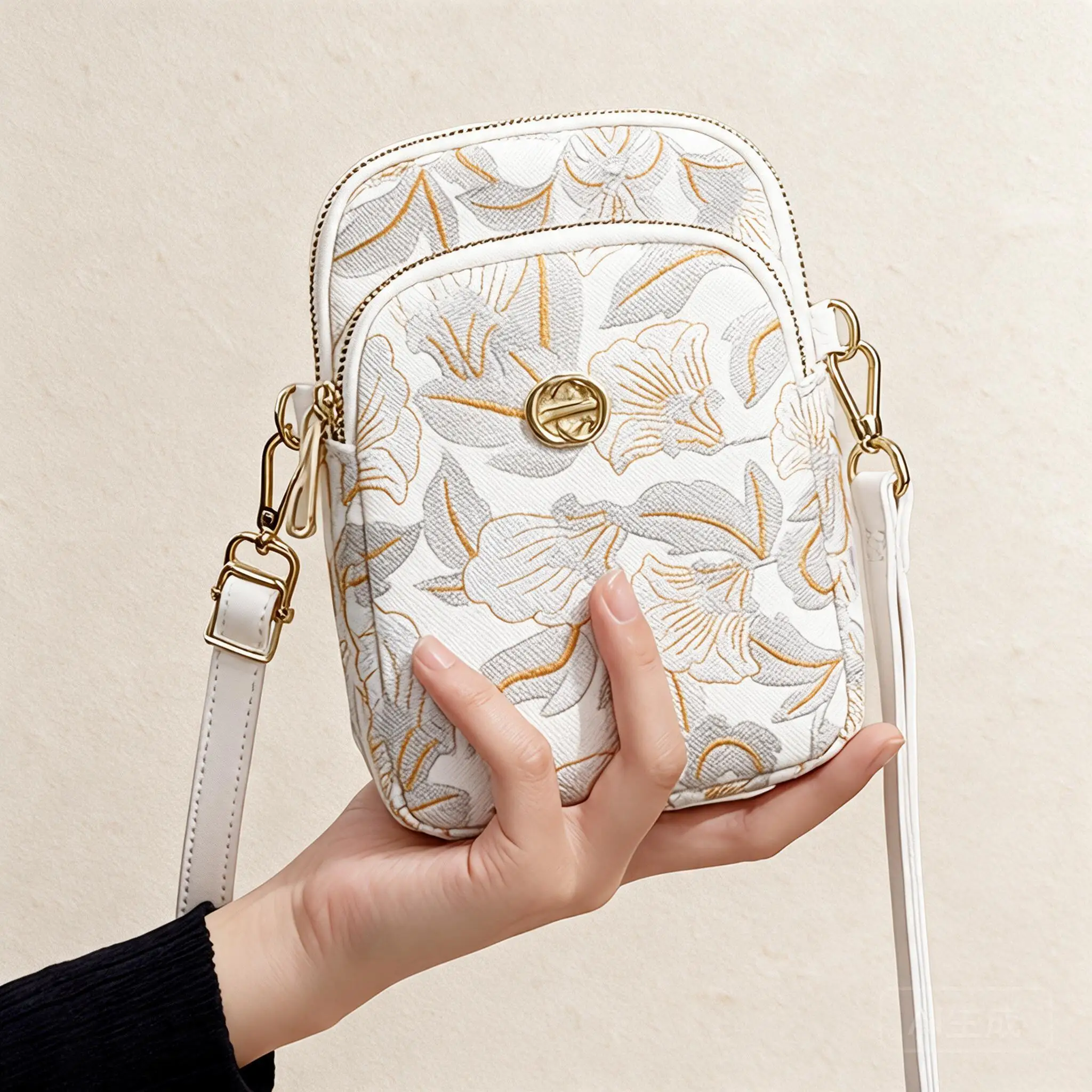 2026 New Chinese Style Floral Print Light Mini Multi Pocket Crossbody Phone Bag Leather Strap Casual Purse For Women Daily Use