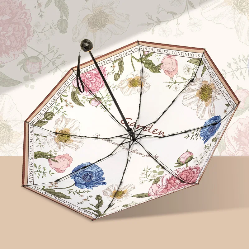 Floral Fragrance Overflows Folding Sun Umbrella for Sun Protection UV Protection Sun Shading Folding Umbrella