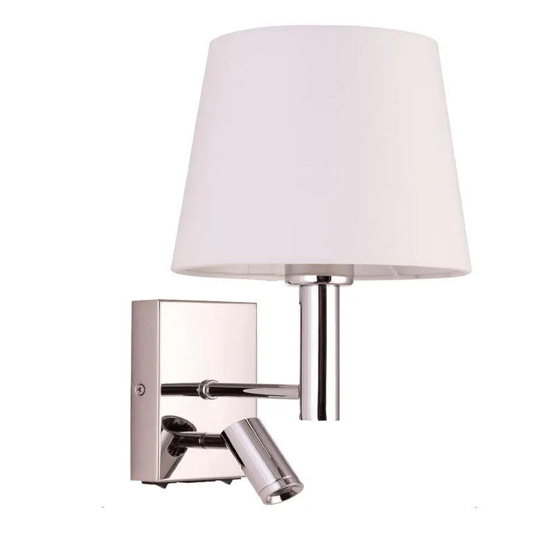 Nowoczesna minimalistyczna lampa ścienna z abażurem z tkaniny i włącznikiem, do salonu, gabinetu, sypialni, lampka nocna do czytania. — 2