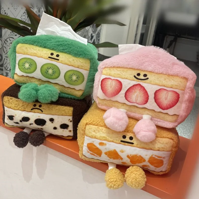 Cake Fruit Pen Bag Y2K Kawaii Japan Sandwich Roll Tissue Box Strawberry Cartoon Plush Ins Tissue Organizer Large Capacity Wallet