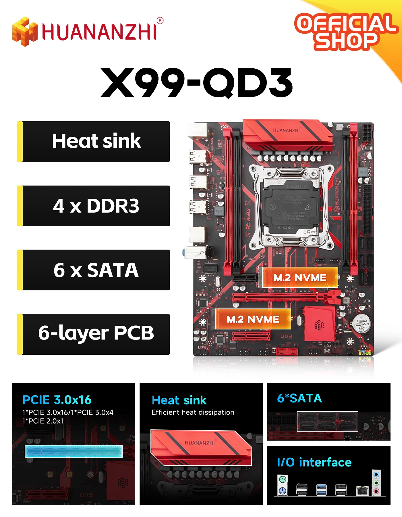 

Материнская плата HUANANZHI X99 QD3 LGA 2011-3 XEON X99 с поддержкой Intel E5 2696 2678 2676 2673 2666 V3 DDR3 RECC память NVME SATA RU