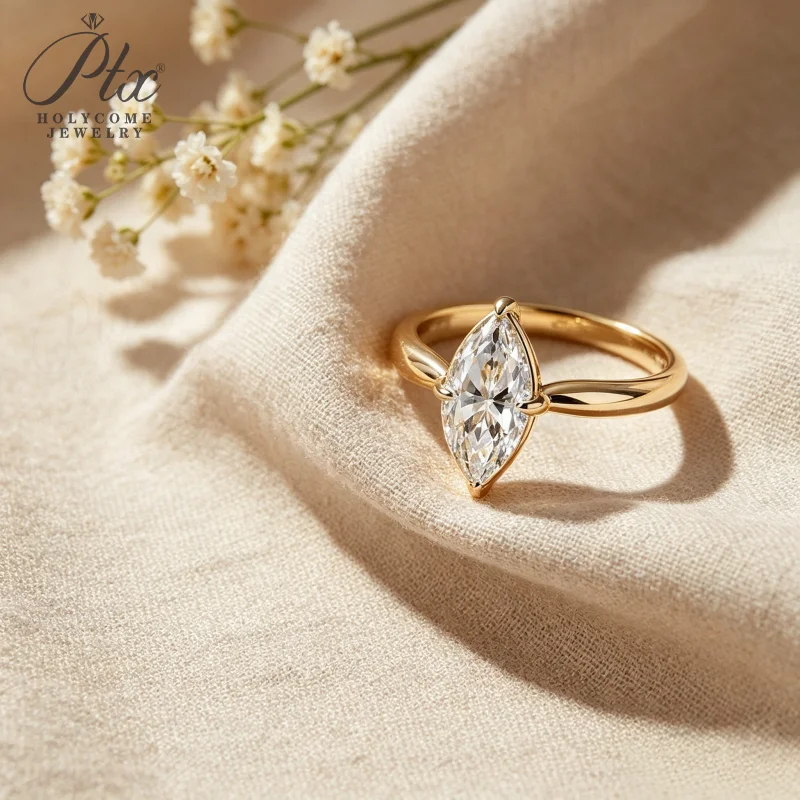 Moissanite Ring 925 Sterling Silver GRA Certified 1‑3CT D Color Marquise Fine Jewelry Fade Resistant Daily Wear Fine Ornament