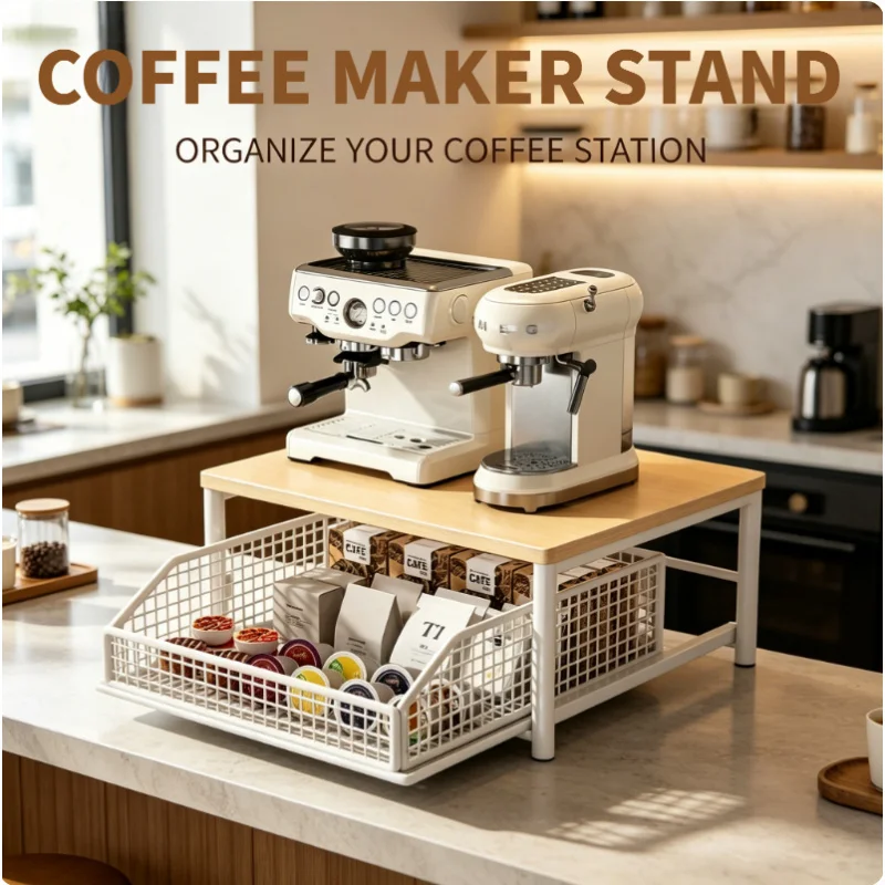 Modern Space Saving Kitchen Organizer Microwave Coffee Maker Shelf Countertop Rack for Home Appliance Storage Stylish Design