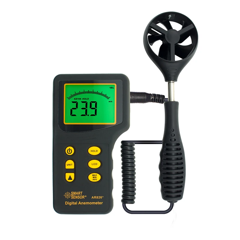 Smart Sensor AR826 + Digitales LCD-Anemometer, Luft-Anemometer, Tachosonde mit Hintergrundbeleuchtung, einziehbar