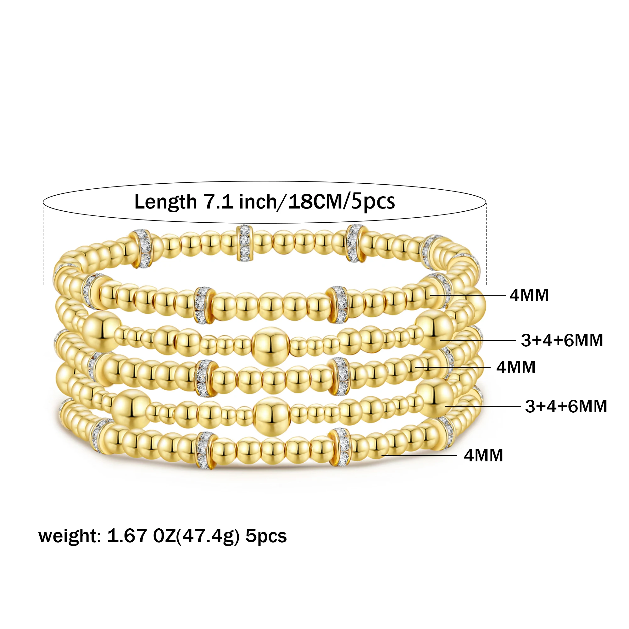 Badu Delicate Cubic Zircon Beaded Bracelet for Women Stackable Stretch 14K Gold Plated Bead Ball Bracelet Trends Jewelry Gifts