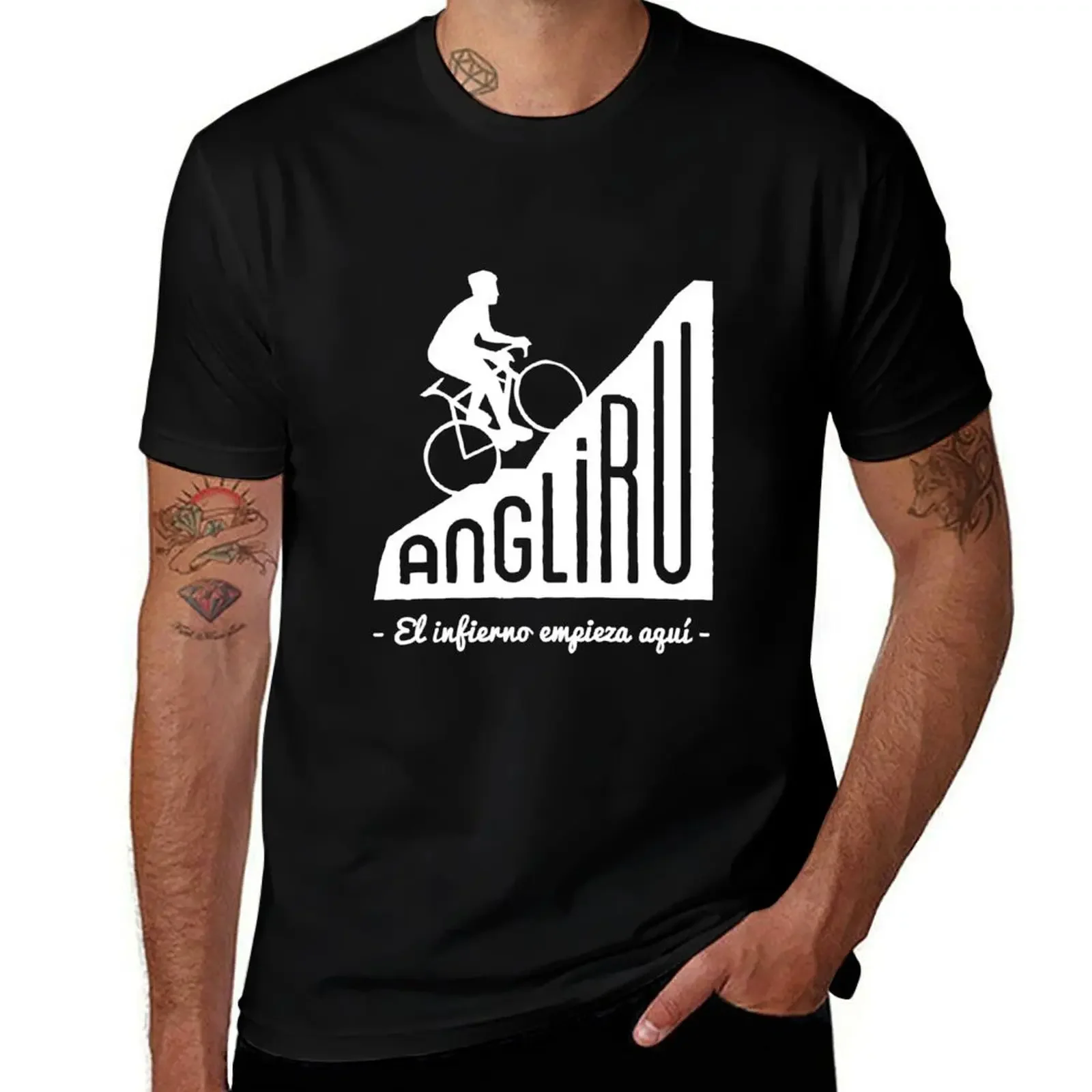 

Angliru climb El infierno empieza aquí cycling Vuelta Espaa T-Shirt topping fashion shirts luxury t-shirt Men's cotton t-shirt