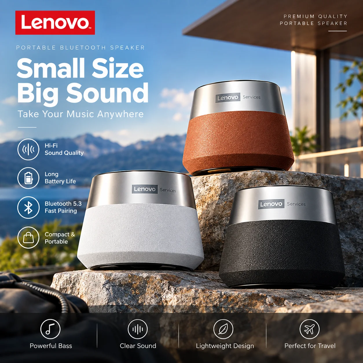 Lenovo HD103 Camping Stereo Wireless Bluetooth Speaker HIFI Sound Quality Portable Stereo Surround Sound Mini Size Player M90