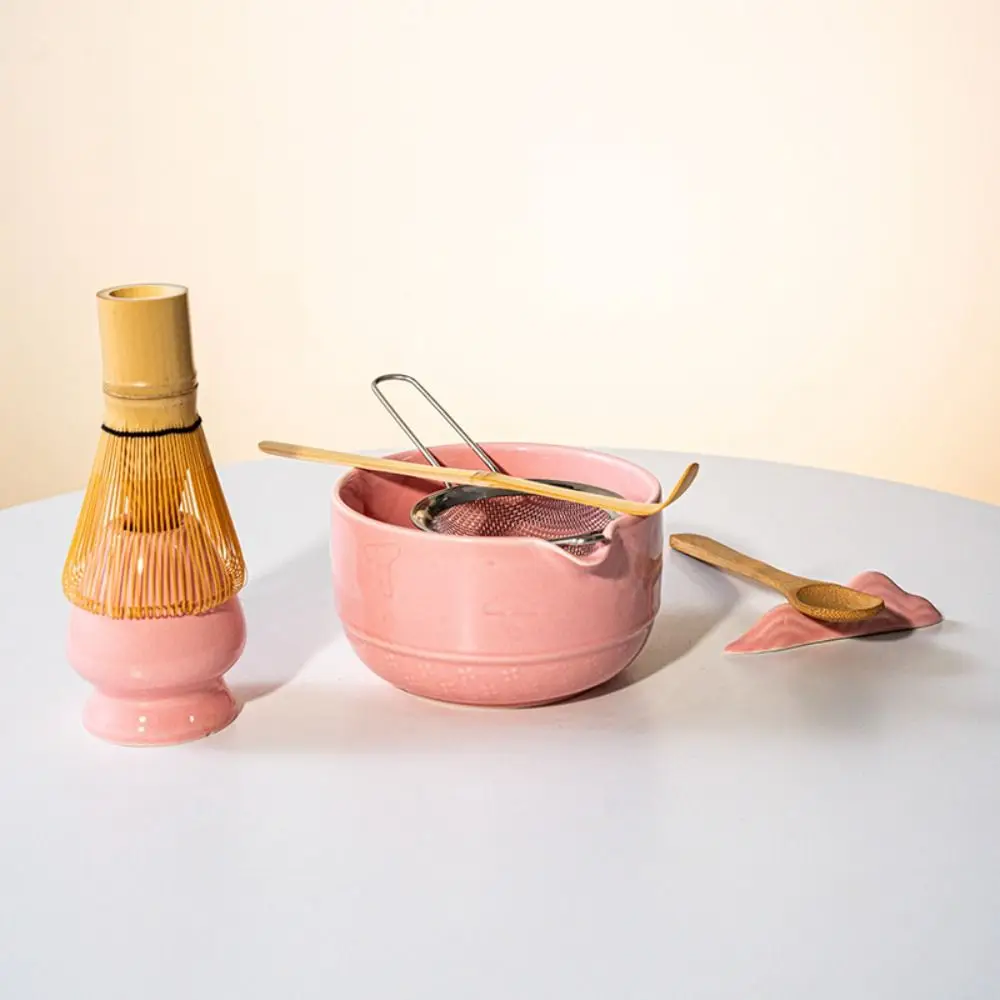 

5/8Pcs Ceramic Matcha Bowl Set Reusable with Pouring Spout Green Tea Brewing Cup Matcha Brewing Cup for Brewing Matcha Green Tea