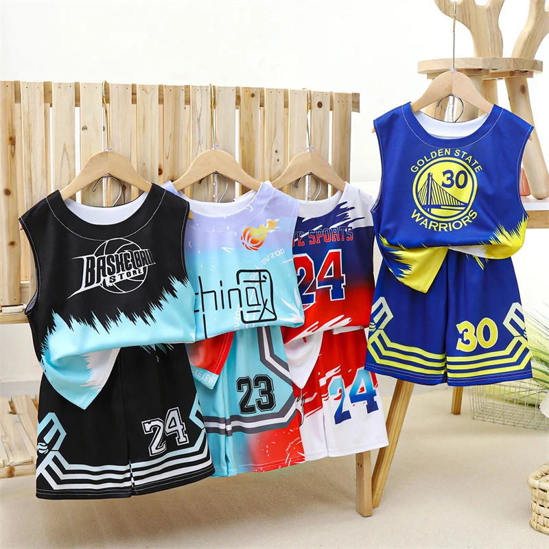 New Children's Clothing Suit Boy Girl Basketball Jerseys Game Tteam Uniform Training Vest And Shorts  Summer Breathable Absorb