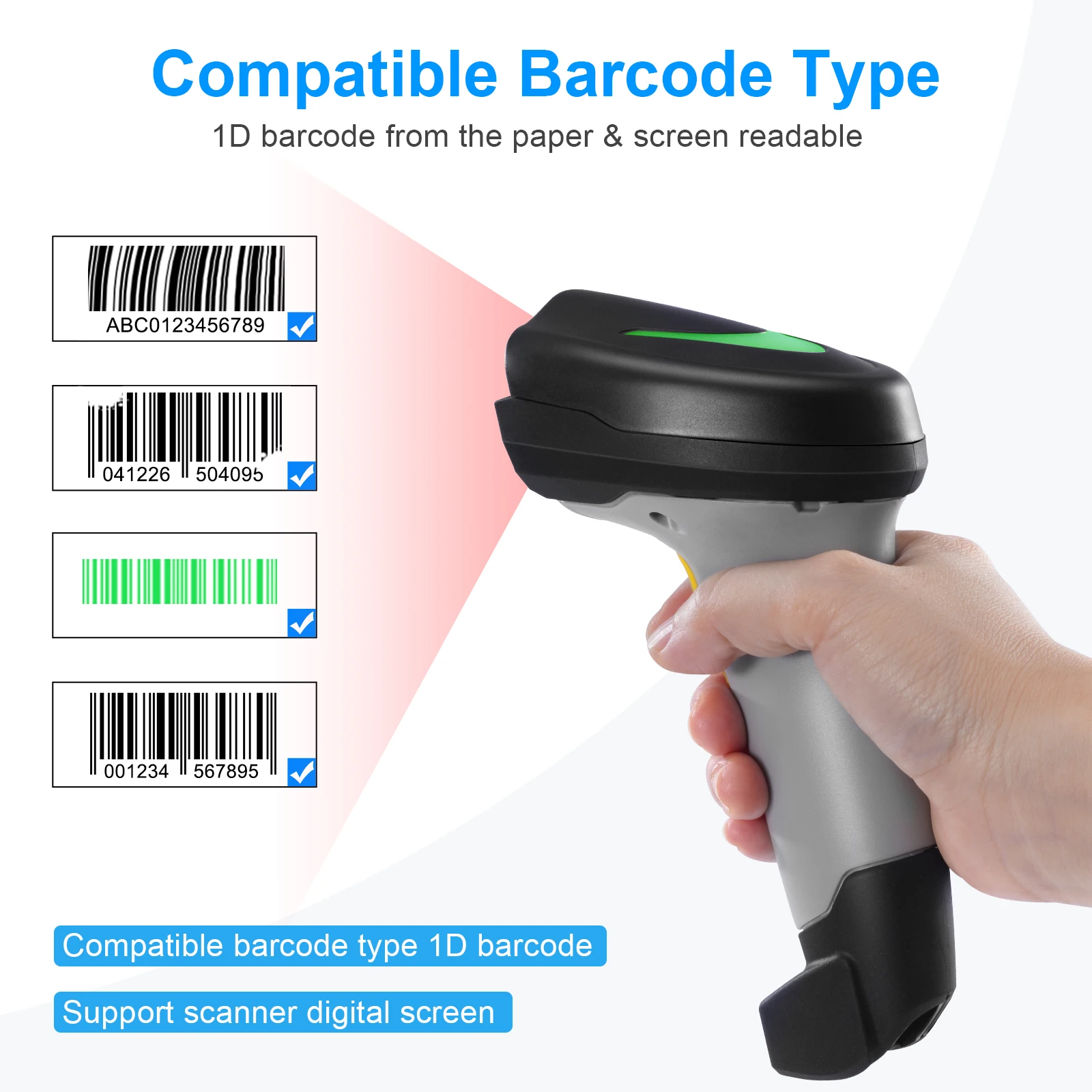 Onewscan، الماسح الضوئي 1D التوصيل والتشغيل، ماسح الباركود اللاسلكي مع شاشة عرض وقاعدة شحن مع جهاز استقبال، المسح السريع. #2