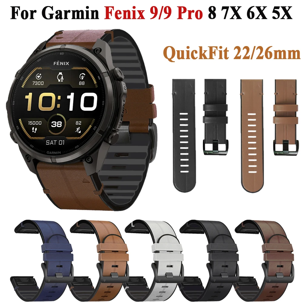 22mm 26mm Leder+Silikon-Armband für Garmin Fenix9 Fenix 9 8 Pro 47mm 51mm 7 7X 6 6X 5 5X Plus Enduro 3 Tactix 9 Smartwatch-Band