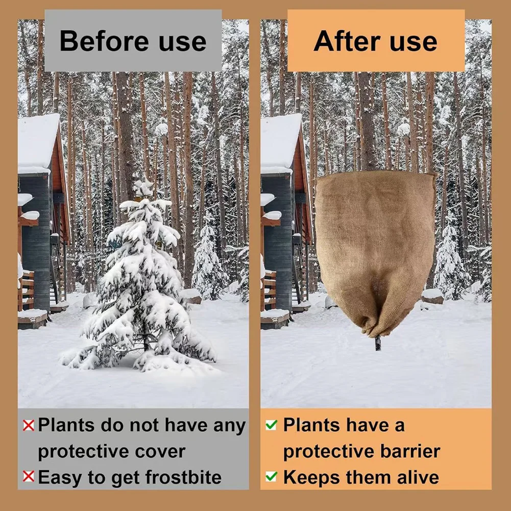 

Frost Protection Bags Burlap Plant Cover Breathable Burlap Material Easy To Operate Design Outdoor Plant Protection