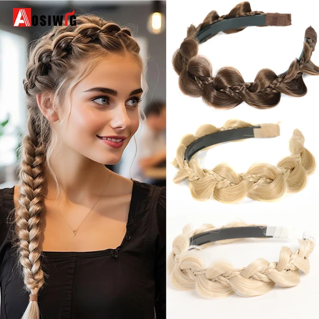 Syntetyczna pleciona opaska na głowę typu fishbone pas do włosów pleciona opaska do włosów styl boho kobiety fryzura treski akcesoria do nakrycia głowy Bl