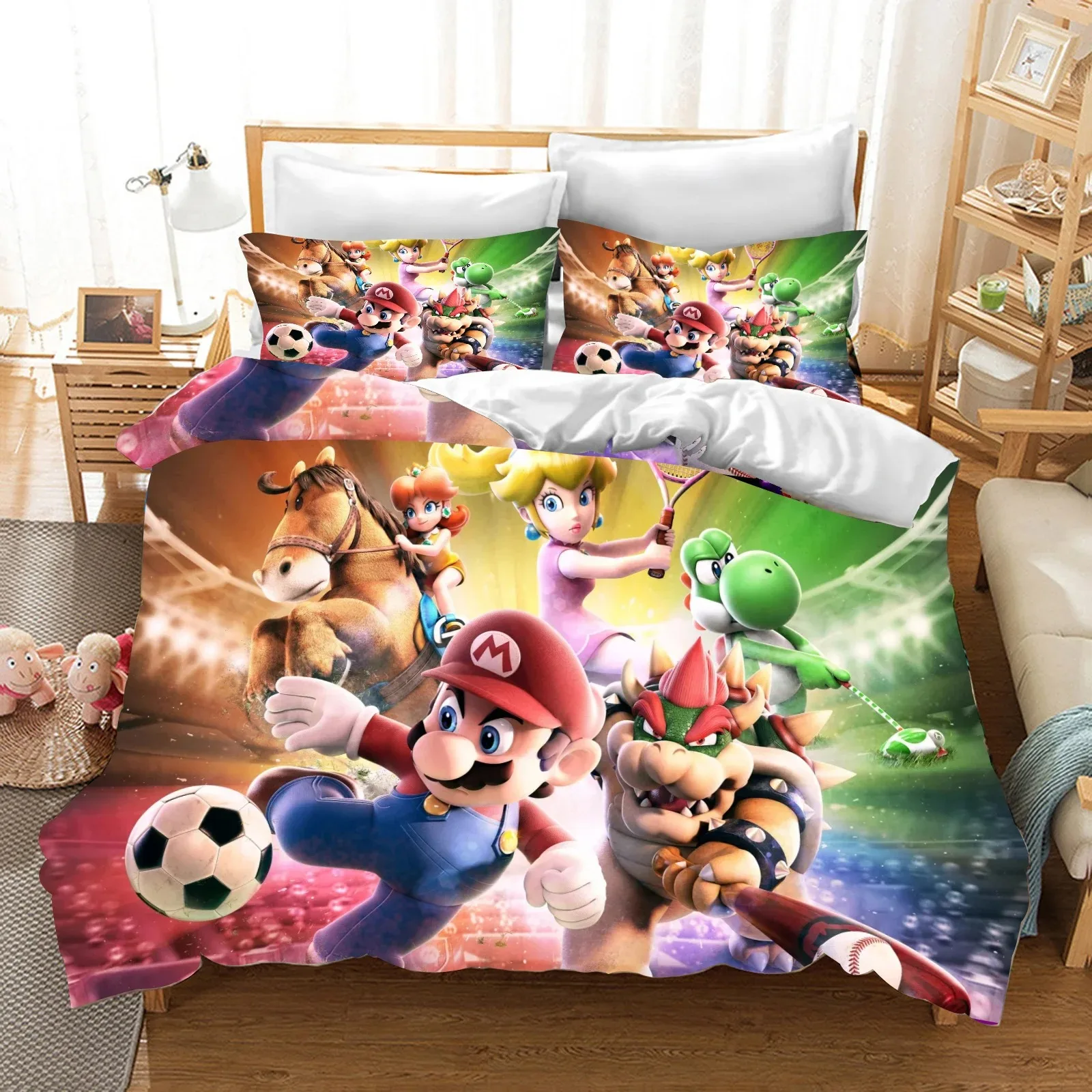 Mario Bedding Set Duvet Cover Pillow Case Home Kids Adult Room Decoration, Bedroom 2-3 Piece Set Cartoon Cute Print Full Size