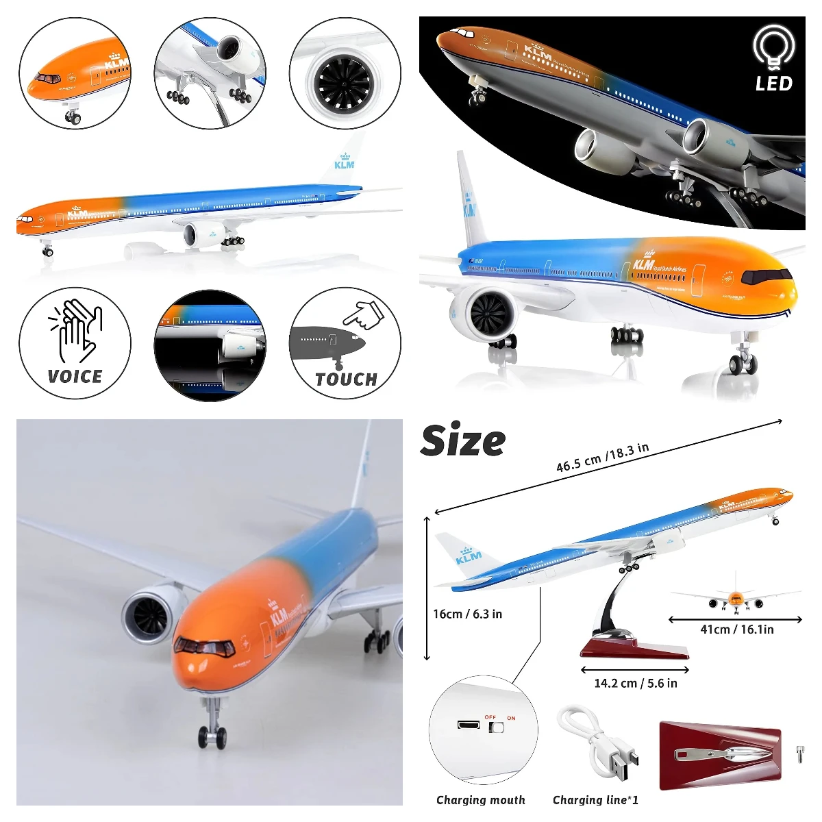 

1:157 Scale Large 47CM Model Airplane 777 Holland KLM B777 Plane Models Diecast Airplanes With LED Light For Collection Or Gifts