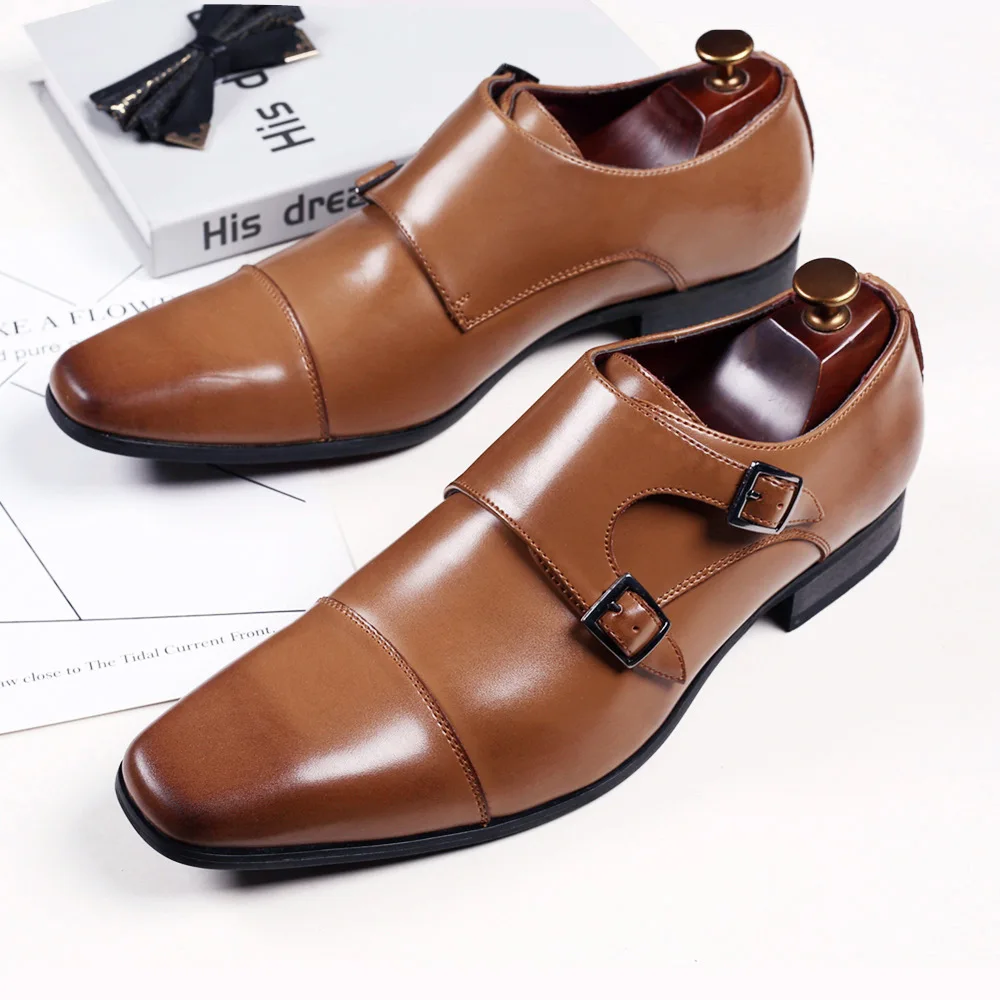 Classic Monk Shoes for Men Luxury Brand Design Wedding Shoes for Male Plus Size Men Business Office Leather Shoes for Men