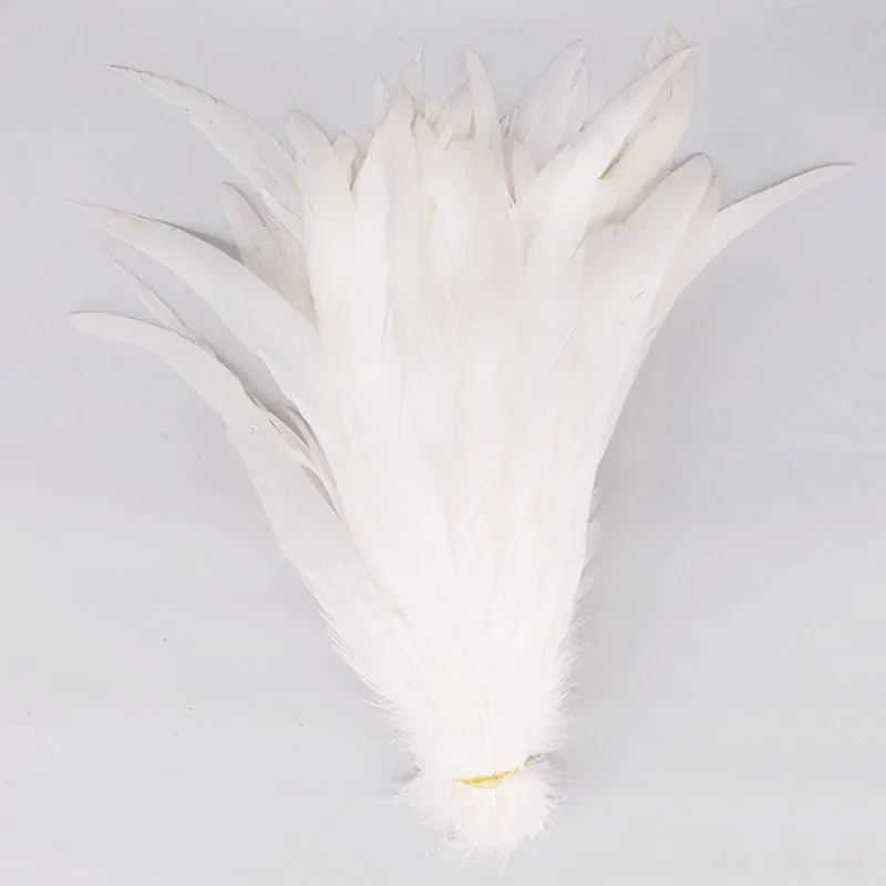 Top Quality 50 Pcs Pure White Rooster Tail Feather 30-35cm 12-14inch Natural Feathers Wedding Decoration clothing accessories