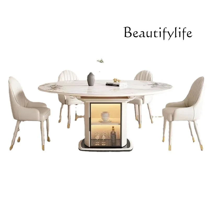 

Cream wind rock board dining table and chair combination modern simple household small apartment