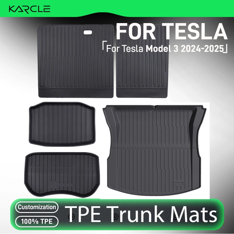 

Trunk Mat for 2024 2025 Tesla Model 3 Highland All Weather Durable TPE Cargo Mat Liner Custom Fit Rear Seat Back Protector