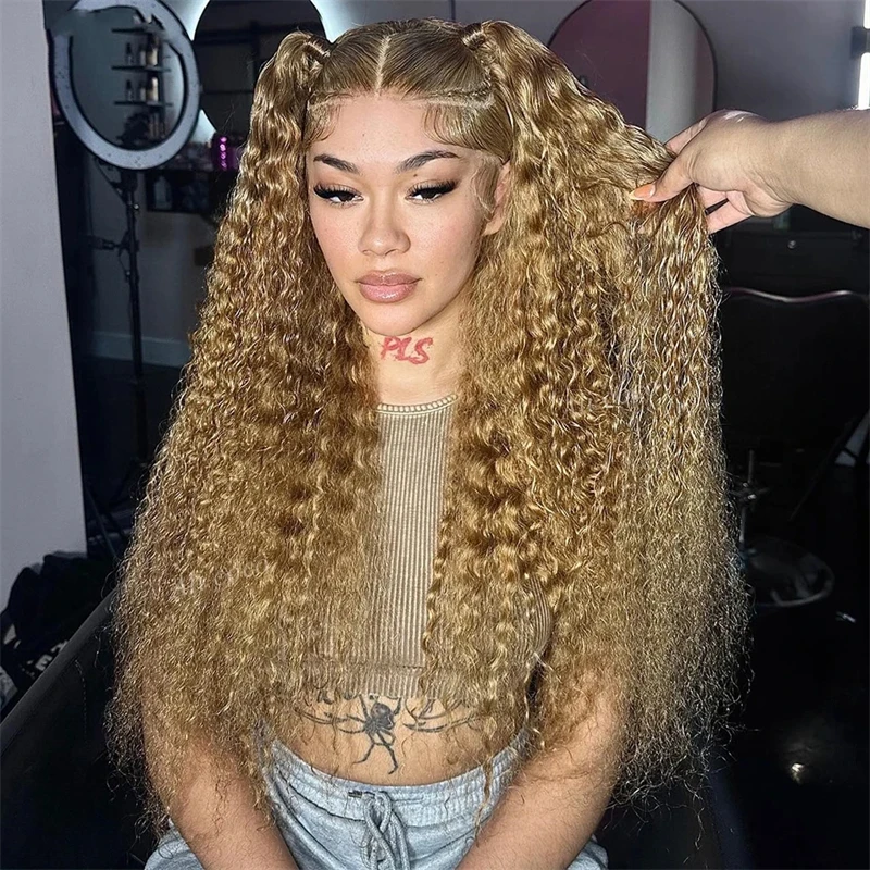 Ombre Honey Blonde 13x6 HD Transparent Lace Frontal Wig Colored Human Hair Wigs with Brown Root Wavy Lace Front Wigs Pre Plucked