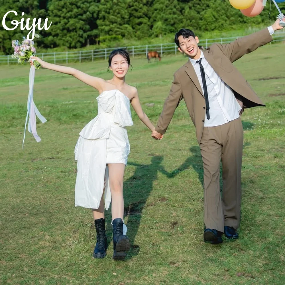 

Giyu Simple Taffeta Strapless Short Wedding Dresses A-Line Big Bow Bridal Gown Mini-Length Korea Photoshoot Corset Customized