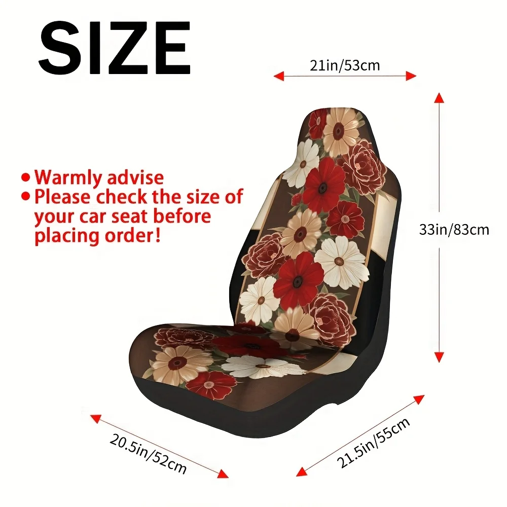 2pcs, Japanese Floral Panel Inspired Decorative Front Seat Covers, Universal Washable Fabric, Adds Personality And Modern Flair
