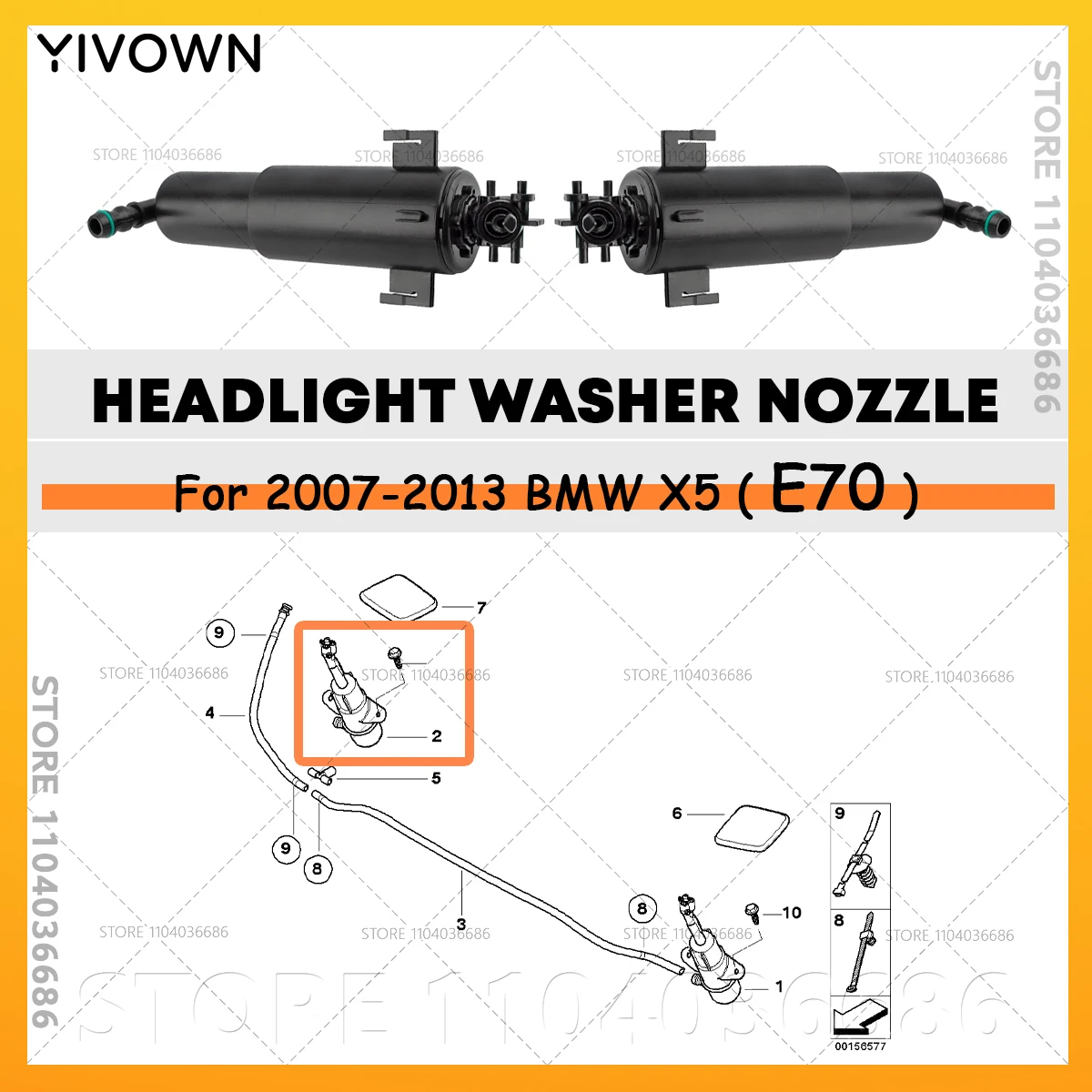 For 2007-2013 BMW X5 30i 35i 48i 50i 35d M (E70) Headlamp Washer Nozzle Jet Sprayer 61677173851 61677173852