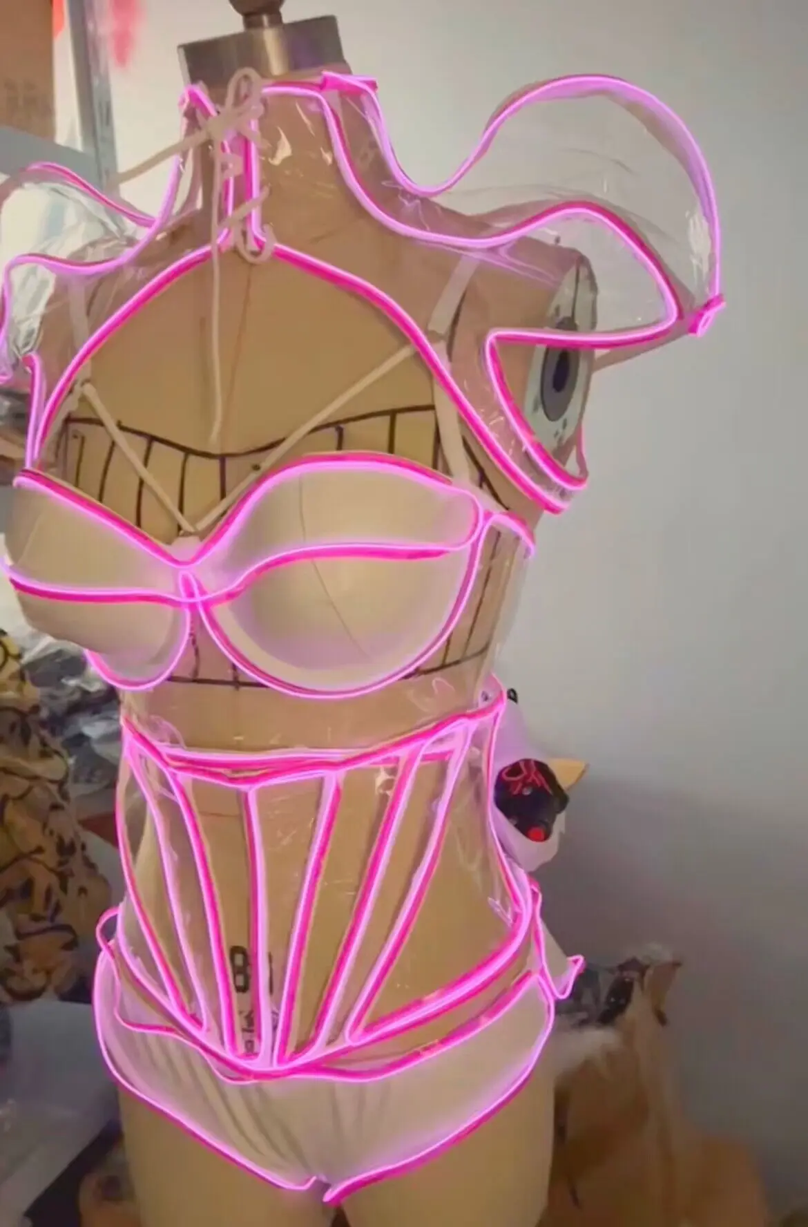 Pink light women gogo armor Sexy club bar nightclub girl stage dance costume luxury show performance outfit