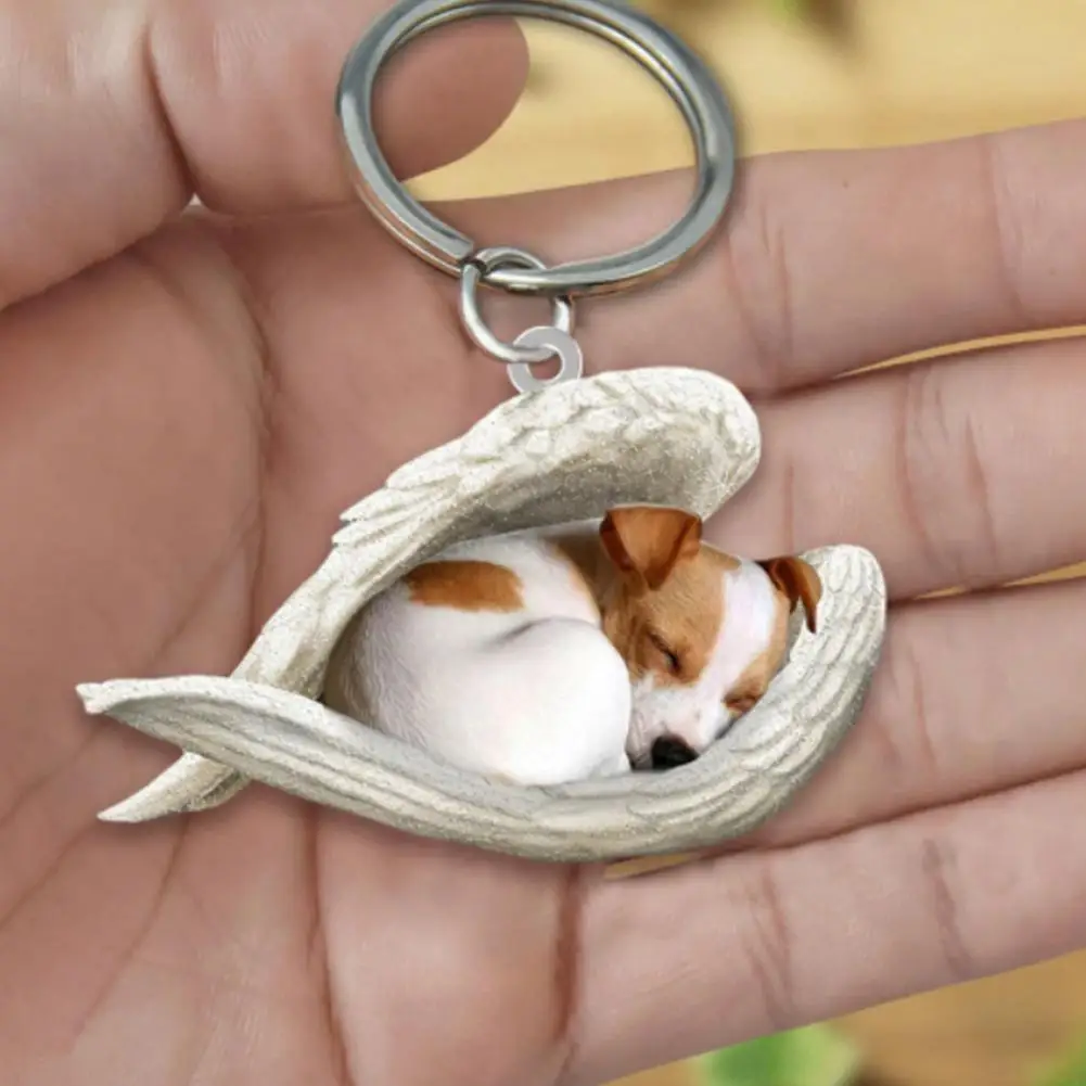 Acryl Nette Hund Schlafen Engel Schlüssel Ketten Tier Keychain Für Frauen Mädchen Weibliche Halter Auto Schlüssel Kinder Geschenk Drop Schiff