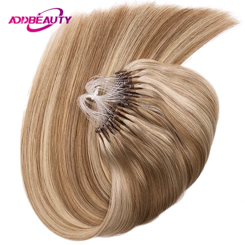 Extensión de cabello con microbucle para mujer, cabello humano liso brasileño Remy, línea de pesca Invisible, cabello Nanolink