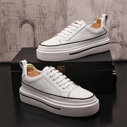 men's casual genuine leather flats shoes lace-up platform shoe black white sneakers breathable youth street style footwear male