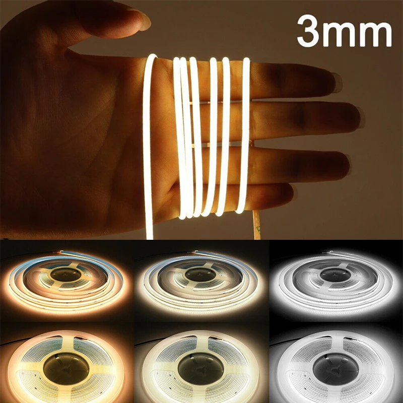 

3mm Ultra Thin Flexible LED Tape 5V USB COB LED Strip Dotless Lighting for Home Decor