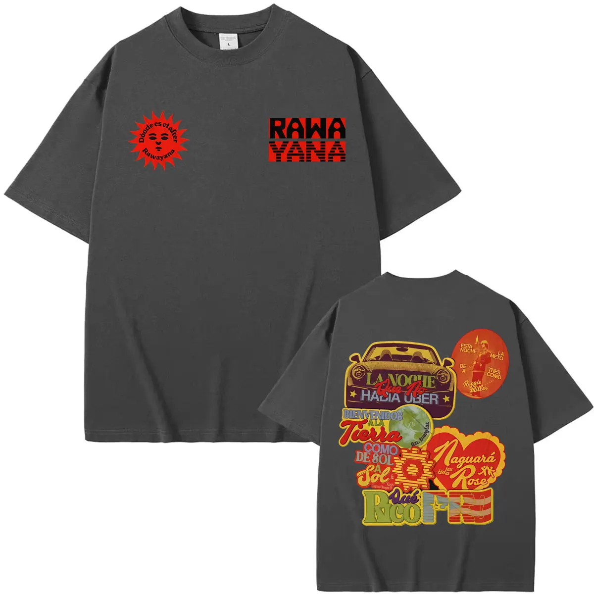 Band Rawayana Donde Es El After Album 2026 Tour T-Shirts Herren Damen Harajuku Retro Übergroße T-Shirts Lässiges 100% Baumwoll-T-Shirt – Detail 4