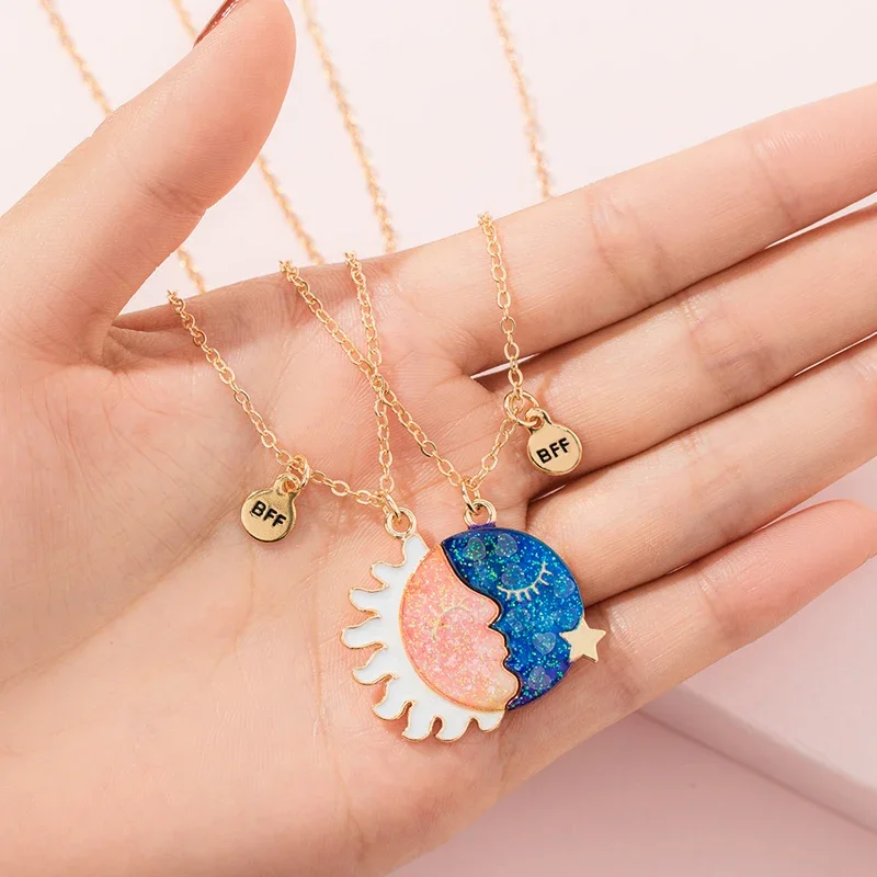 Lovecryst 3Pcs/set Luminous Forever Best Friends Friendship Heart Puzzle Pendant Necklace Matching Magnet Necklace for Girl Kids