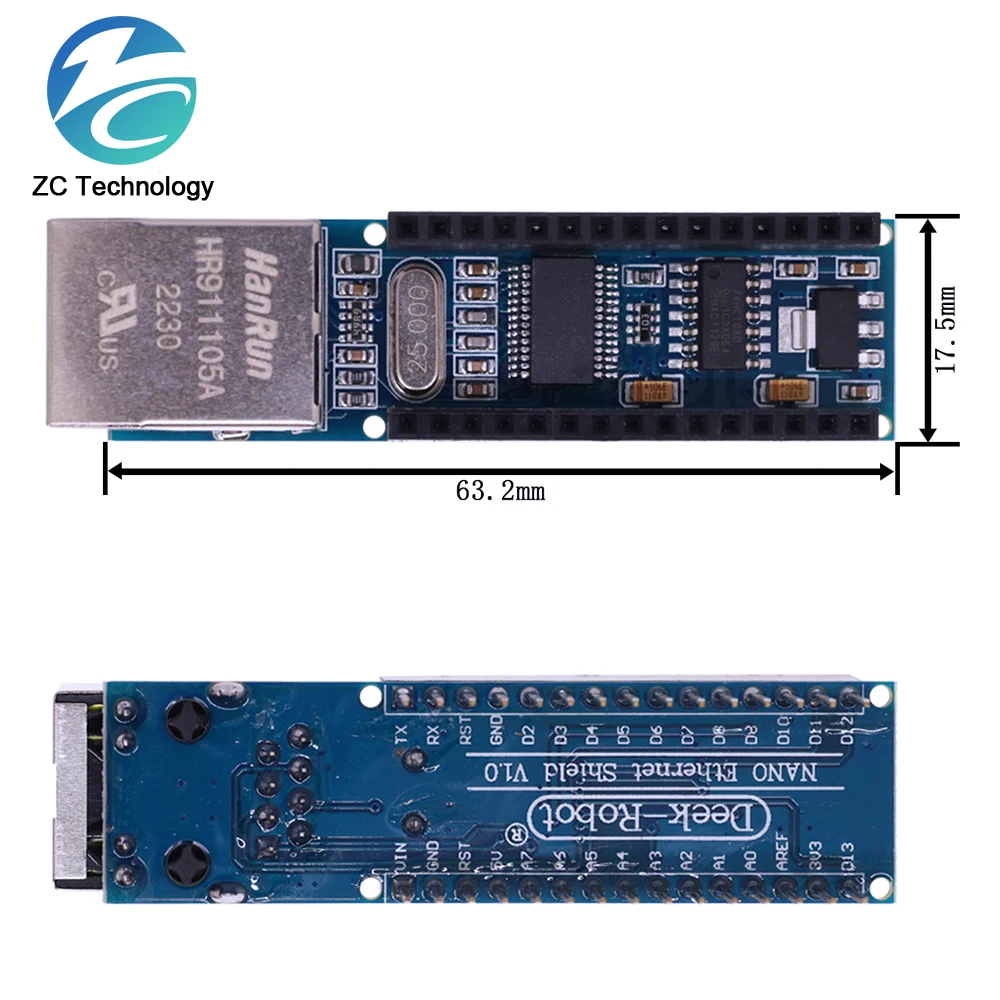 Imagem -06 - Mini Escudo Ethernet para Arduino Módulo Webserver Compatível com Nano 3.0 v3 Ch340g Rj45 Microchip Hr911105a Enc28j60 V1.0