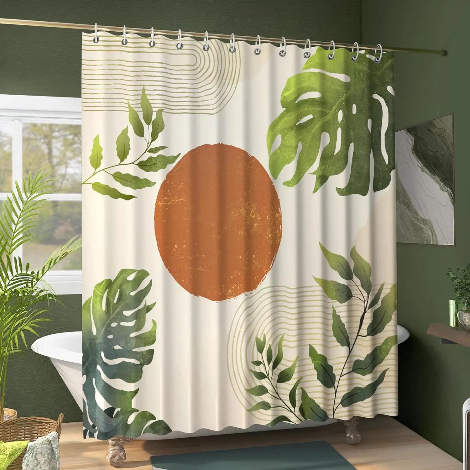 Boho Shower Curtains for Bathroom Decor - Farmhouse Bath Curtain Set for Mid Century Modern Home Decor Accessories
