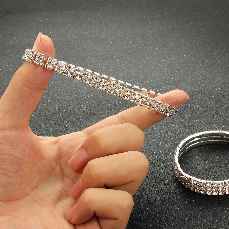 Multi-Style Silver color Rhinestone Bracelets & Bangles Wedding Bridal Bracelet Stretching Wristband Bracelet For Women Jewelry