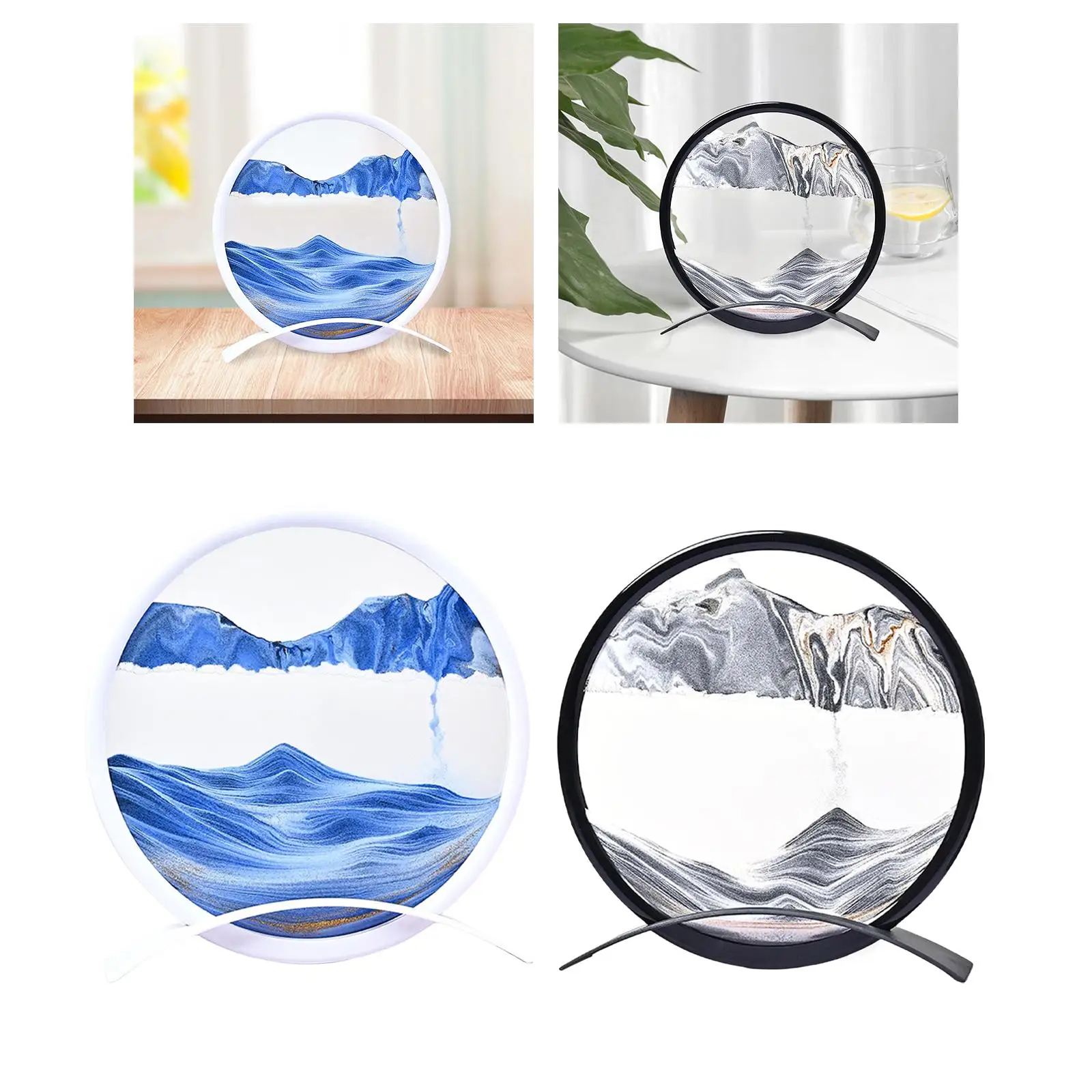 Moving Sand Picture Round Glass Quicksand Decorative Flowing Sand Frame