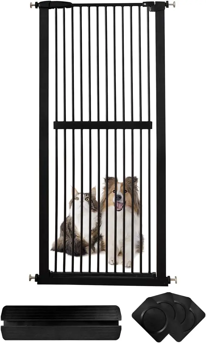 

Extra Tall Cat Gate 61.02" High Pressure Mounted Wide 30.12"-34.05" Auto-Close Pet Gate for Dogs Black