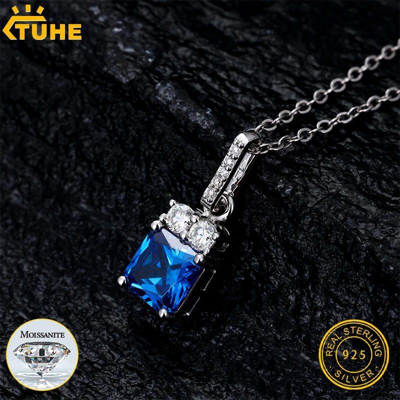 TUHE أنثى الأزرق قلادة قلادة مجوهرات 925 فضة اللون زركون كريستال هدايا مجوهرات نسائية