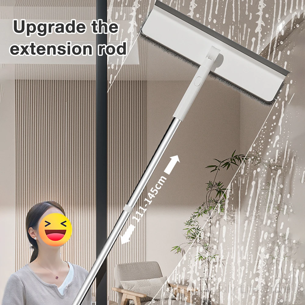 3 In 1 Telescopic Window Glass Cleaner Wiper Long Handle Double-Side Brush Window Mop Squeegee Wiper Household Cleaning Tool