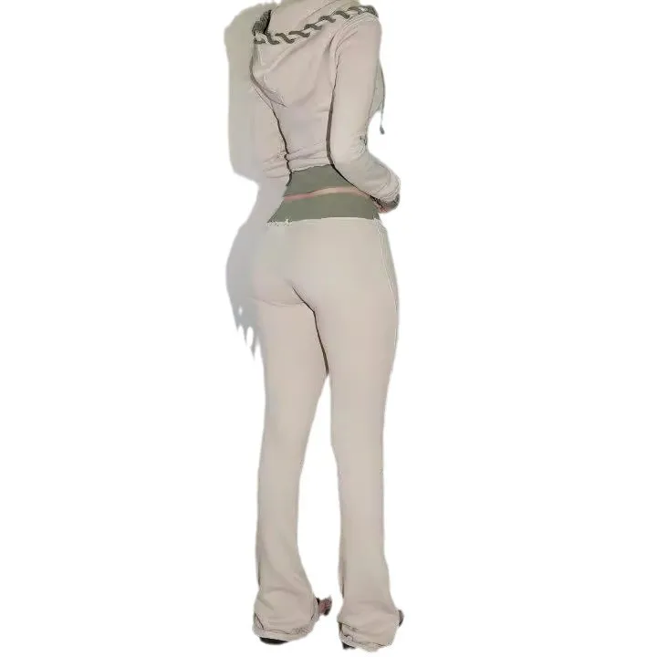 秋冬ファッションストリート女性ツーピースカジュアルソリッドカラージッパーカーディガンスリムパーカーボディビルパンツ付きスポーツスーツ