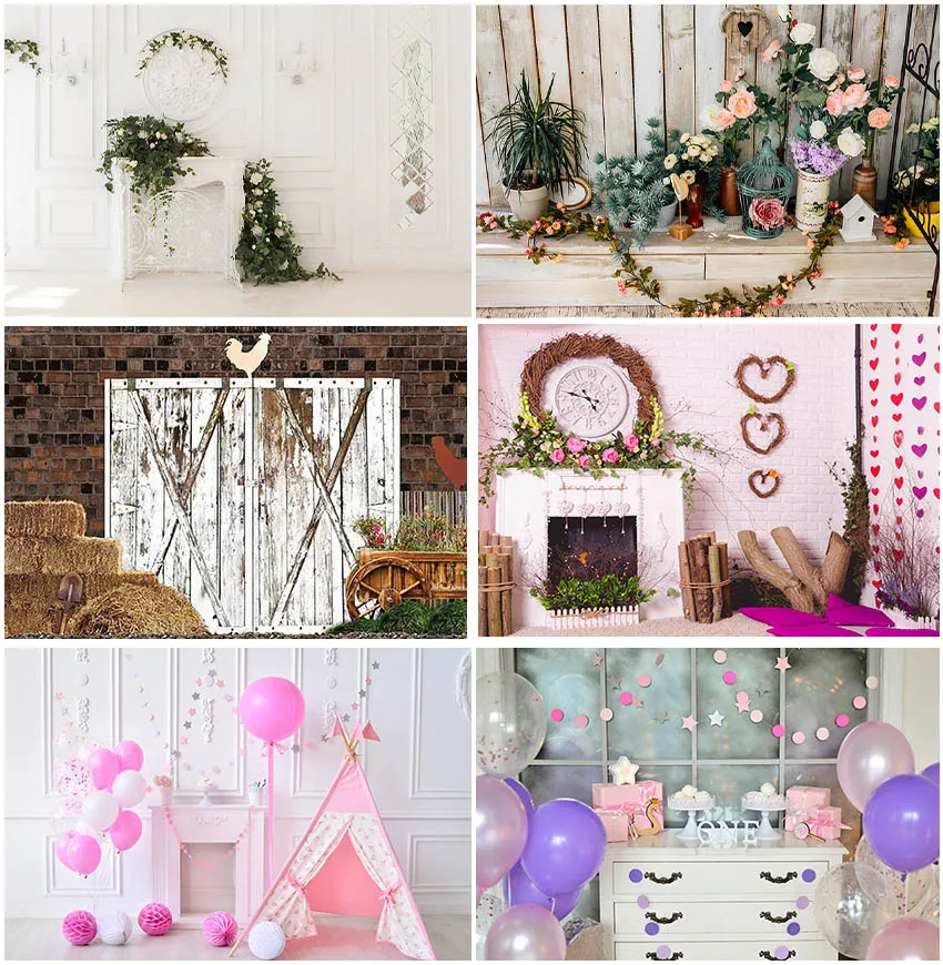 

Wooden Planks Flowers Backdrops Balloons Decoration Birthday Interior Decoration Custom Backgrounds Photography Studio Banner