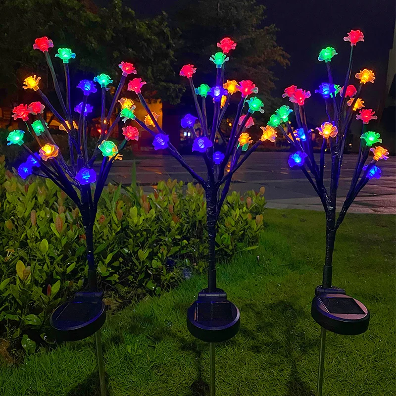 Solar Rose Garden Tree Lights 20 LED Colourful Solar Flower Lights Outdoor Patio Waterproof Christmas Decor Holiday Party
