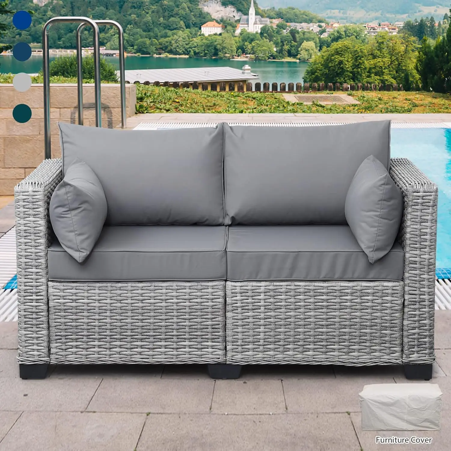 Outdoor Furniture Loveseat Sofa Balcony Furniture Outdoor Loveseat 2 Seater Couch Small Sofa with Anti-slip Outdoor Cushion