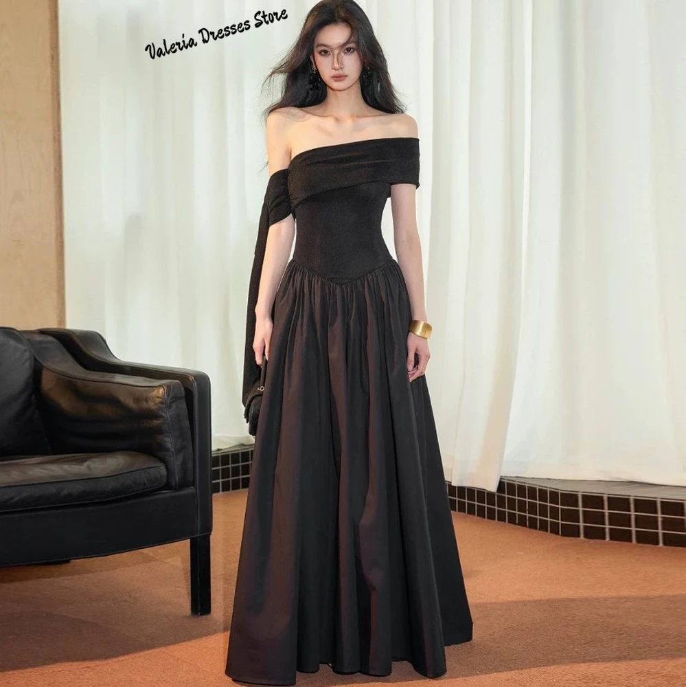 Robe de soirée élégante en Satin noir, ligne a, personnalisée, manches courtes, robes de soirée de haute qualité, longueur au sol, robes d'occasion sur mesure