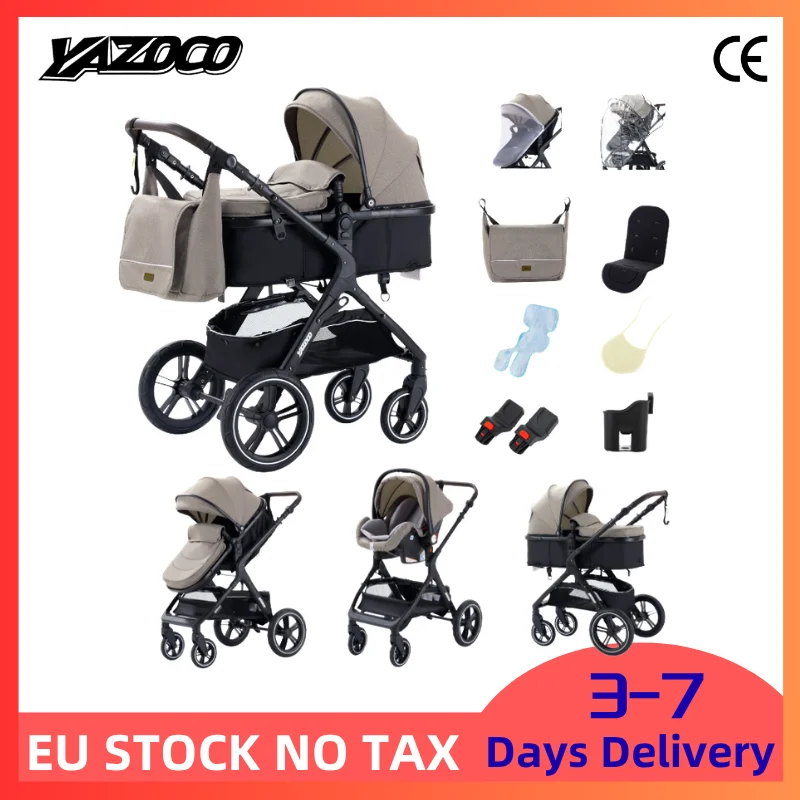 Cochecito de Bebé Plegable 3 en 1, Elegante y de Lujo, con Marco Alto, Asiento Reversible, Configuración para Todas las Estaciones, Práctico para Actividades en Interiores y Salidas al Aire Libre para Padres e Hijos