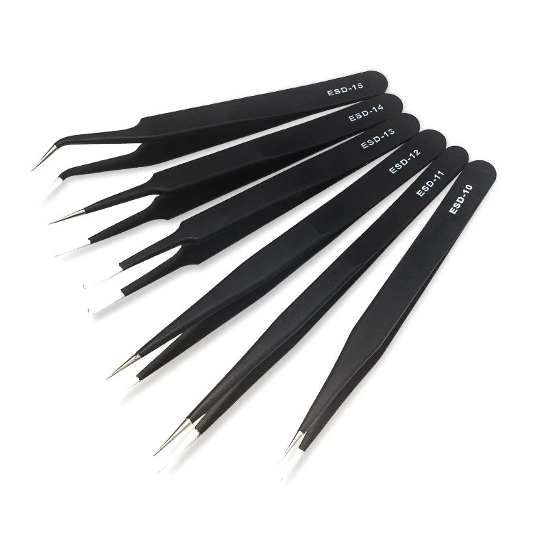 1 PCS 6 Model Metal Anti-static ESD Stainless Steel Tweezers Maintenance Tools Industrial Precision Curved Straight Repair Tools