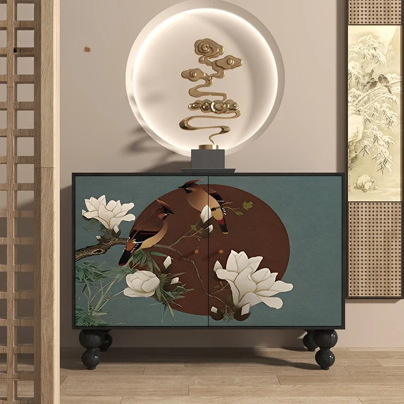 

LYN new Chinese-style flower full moon storage cabinet solid wood entrance storage decorative cabinet