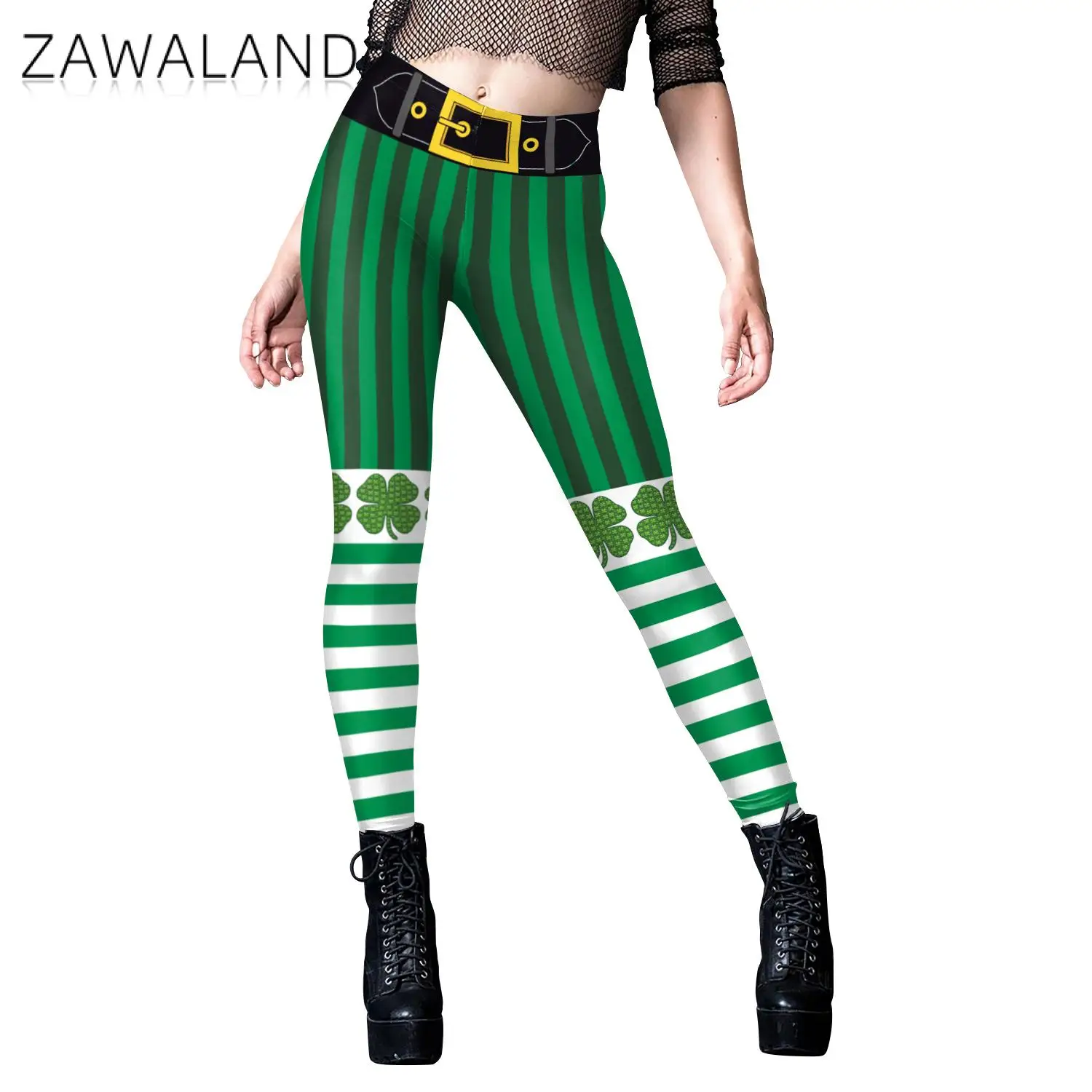 Zawaland Leggings สำหรับผู้หญิง St. Patrick's Day กางเกงเซ็กซี่ลายทางสำหรับปาร์ตี้ในเทศกาลไอริชกางเกงยางยืดสำหรับผู้หญิง